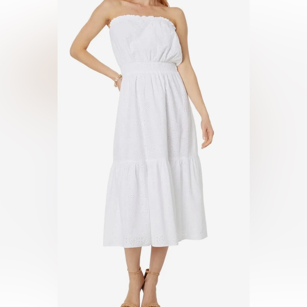 Nikole Strapless Eyelet Midi